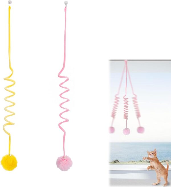 LEFSDVF cat toys,2 Packs Door Hanging Cat Toy,Hanging Door Cat Kitten Jumpy Plush Toy Cat Toy Interactive Retractable Cat String Toy for Indoor Cats Chasing Playing Exercising Toys (Pink+Yellow)