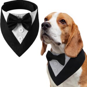 LiebeDD Dog Tuxedo Bandanas, Formal Dog Bow Tie Pet Dog Bandana for Birthday Wedding, Adjustable Dog Wedding Outfit Dog Accessories for Small Medium Large Dogs Black S