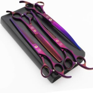 Moontay Professional 8.0" Dog Grooming Scissors Set, 4-Pieces Straight, Upward Curved, Downward Curved, Thinning/Blending Shears for Dog, Cat and Pets, JP Stainless Steel, Purple