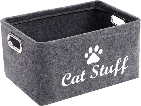 Morezi Felt Pet Toy and Accessory Storage Bin, Basket Chest Organizer - Perfect for Organizing Pet Toys, Blankets, Leashes and Food - Cat - Grey