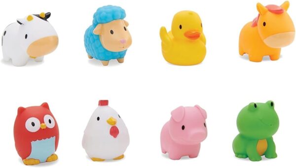 Munchkin Floating Farm Animal Themed Rubber Bath Squirt Toys for Baby, Pack of 8