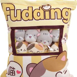 Naixin Cute Snack Pillow Stuffed Animal Toys Pudding Decorative Removable Kitty Cat Dolls Creative Toy Gifts for Teens Girls Kids,Height:35-40CM