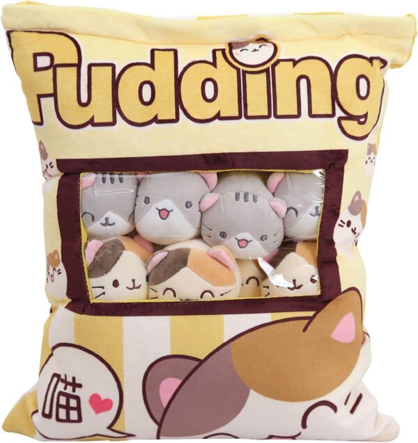 Naixin Cute Snack Pillow Stuffed Animal Toys Pudding Decorative Removable Kitty Cat Dolls Creative Toy Gifts for Teens Girls Kids,Height:35-40CM