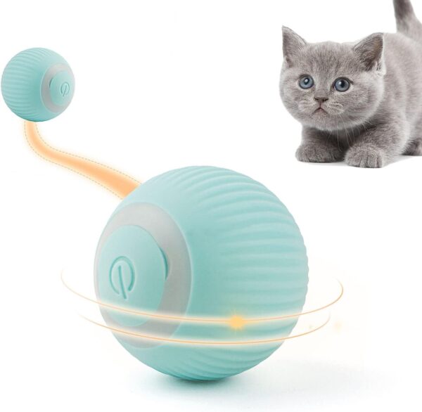 Namsan Cat Toy Electric Cat Ball with LED Light Automatic 360 Degree Rollball Interactive Cat Toy USB Rechargeable for Cats (Blue)