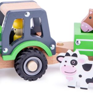 New Classic Toys 11941 Wooden Tractor with Trailer and Animals for Children 18 Months and Up Boys and Girls Baby Gifts, Green