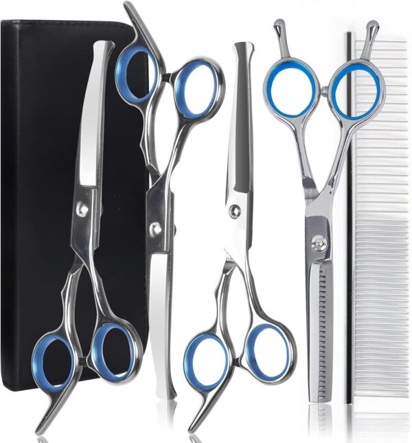 NiCoLa Pet Grooming Scissors Set - 6-Inch Professional Pet Grooming Scissors Set, Titanium Pet Groomer Set, Straight and Curved and Sparse Scissors/Shears Set