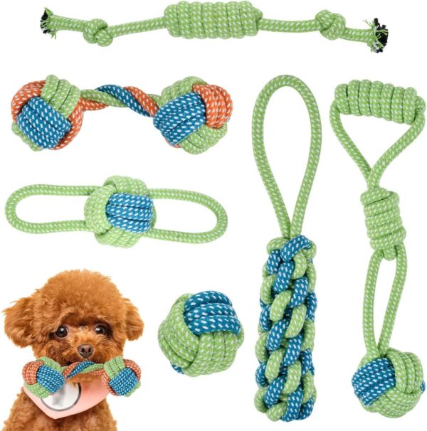 OTYMIOW 6PCS Puppy Rope Toys Dog Toys, Puppy Dog Chew Toys Teething Training, Small Dog Rope Toys Indestructible Dog Tug Rope Interactive Dog Rope Toys, Natural Cotton Rope for Small Medium Dogs