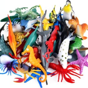 PLULON 32Pcs Sea Animal Figures Toys, Sea Creatures Animal Toys Kids' Play Figures Plastic Animals Cake Toppers for Kids Party Favor Supplies, Birthday Gifts