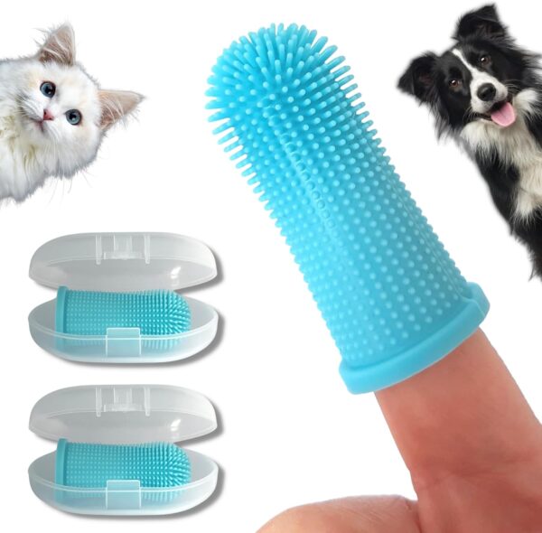 PawsOnlyUK Dog Finger Toothbrush | Set of 2 | Toothbrush & Storage Case | Nontoxic Silicone | Teeth Cleaning Breath Dental Care Plaque Off | Dog Cat Puppy Toothbrush (Blue)