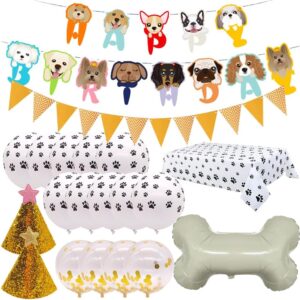 Pet Dog Birthday Decoration Puppy Balloons Dog Party Supplies Pet Dog Party Decoration Set Dog Paw Balloons Tablecloth Bone Foil Balloon Puppy Decoration Banner Triangular Cap