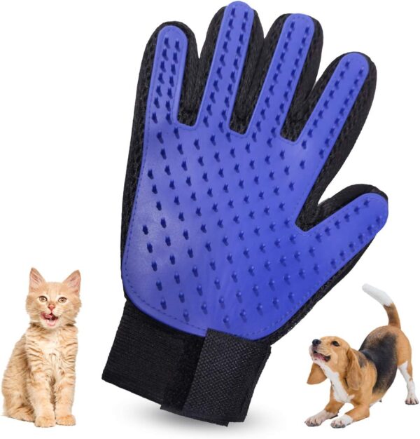 Pet Grooming Glove – Pet Hair Remover Mitt – Moulting - Deshedding Brush Glove - Soft Silicone Tips for Gentle Massage – For Cats & Dogs with Long & Short Fur (Blue, Right)