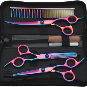 Pet Grooming Scissors Set,Complete 6-Inch Pet Grooming Scissors Set - Trimming, and Curved Scissors Pet Flat Scissors, Pet Trimming Scissors, Pet Curved Scissors for Pet Care