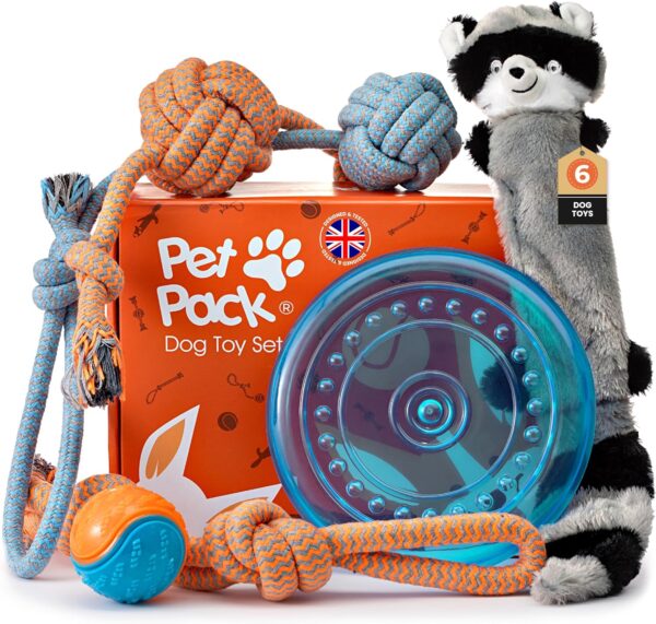 Pet Pack Dog Toy Set - 6 Durable Dog Toys for Small Dogs, Medium & Large, Interactive Dog Toys for Boredom - Puppy Toys from 8 Weeks Small Dog Toys