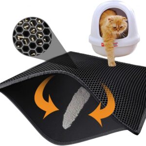 Pieviev Cat Litter Mat Litter Tray Mat of Large Size Double Layer Honeycomb Large Holes Design Waterproof EVA Material BPA Free, Soft on Paws and Washable (76X61cm Black)