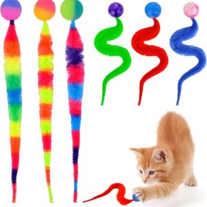 Pipihome Worm Cat Toys, Wiggly Cat Balls Toy, Interactive Cat Toy, Furry Tail Kitten Toys, Cat Wand Toys For Indoor Cats Adult, Cat Ball Toy For All Ages (Random Color-A)