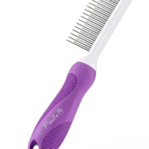 Poodle Pet Detangling Pet Comb with Long & Short Stainless Steel Teeth for Removing Matted Fur, Knots & Tangles – Detangler Tool Accessories for Safe & Gentle DIY Dog & Cat Grooming