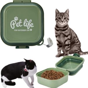 Portable Water Feeder Food Bowl, Pet Folding Bowl, Collapsible Dog Bowls, with Lid and Carabiner, 800ml Suitable for Dog and Cat Walks, Travel or Home Use (Green)