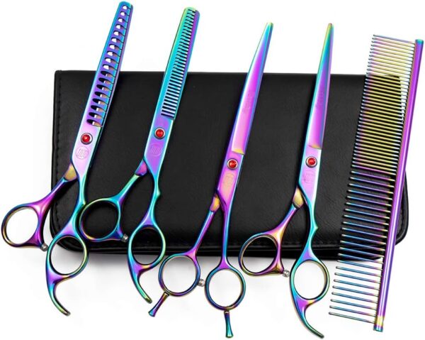 Professional Dog Grooming Scissors Set, 7 Inch/8 Inch Pet Grooming Scissors Chunkers, Curved, Thinning Shears for Dog with Comb