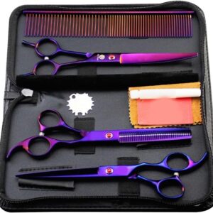 Professional Dog Pet Scissors Set Hair Cutting Grooming Set Curved Tool 7.0 Inch Purple