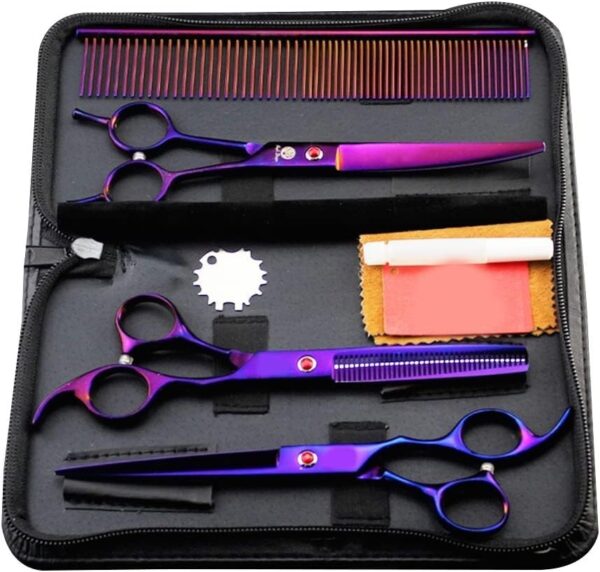 Professional Dog Pet Scissors Set Hair Cutting Grooming Set Curved Tool 7.0 Inch Purple