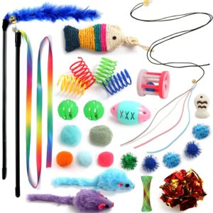 QUOZUO Cat Toys Kitten Toys Assortments, 26 Packs Hanging Interactive cat Toys for Indoor Cats, Cat Wand Toy, Cat Feather Toys, Cat Balls, Cat Mouse Toy