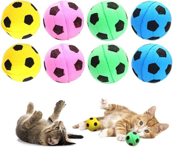 RuiChy 8 Pcs Sponge Ball Cat Toys, Soft Bright Color Foam Soccer Toy Balls, Noise-Free Bouncy Interactive Pet Ball Toys Kitten Activity Chase Quiet Play Chewing Exercise Toy