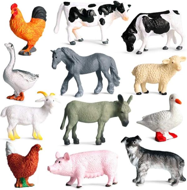 SIENON 12Pcs Mini Farm Animal Figurines, Realistic Farm Animal Figures Toys, Plastic Farm Barn Animals Playset, Miniature Farm Animal Toys Cake Topper, Educational Learning Toy Set for Kids Toddlers