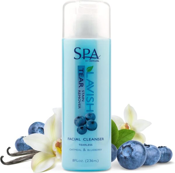 SPA by TropiClean Dog Tear Stain Remover Grooming Supplies - Cleansing - Soothes, Exfoliates, Hydrates - For Dogs and Cats - Oatmeal and Blueberry, 236 ml