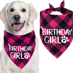 STMK Dog Birthday Bandana, Dog Birthday Girl Plaid Bandana Triangle Scarf for Medium Large Dog Birthday Supplies