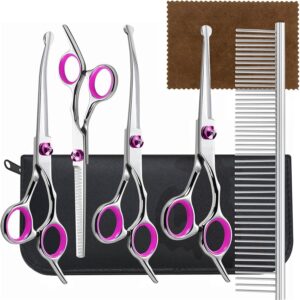 SUPERFA Dog Grooming Scissors with Safety Round Tip, 5Pcs 6-Inch Professional Pet Grooming Scissors Set, Stainless Steel Grooming Shears for Small Large Pet Dog Cat