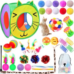 SUPJADE Cat Kitten Toys Interactive-Feather-Toys- 37Pcs Kitten Mice Toys Sets for Indoor Cats Kitten Tunnel Mice Mouse Wand Springs Teaser Toys Kitty (1#)