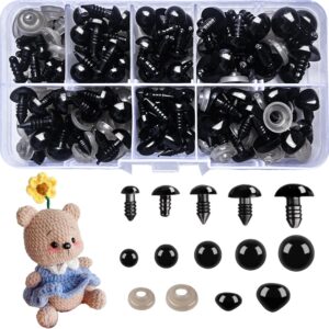 Safety Eyes for Crochet Toys, 240Pcs Plastic Safety Eyes and Noses for Animal Soft Toy Making, Black Toy Safety Eyes Doll Eyes Crochet Eyes with Backings for Amigurumi Crafting 6mm/8mm/9mm/10mm/12mm