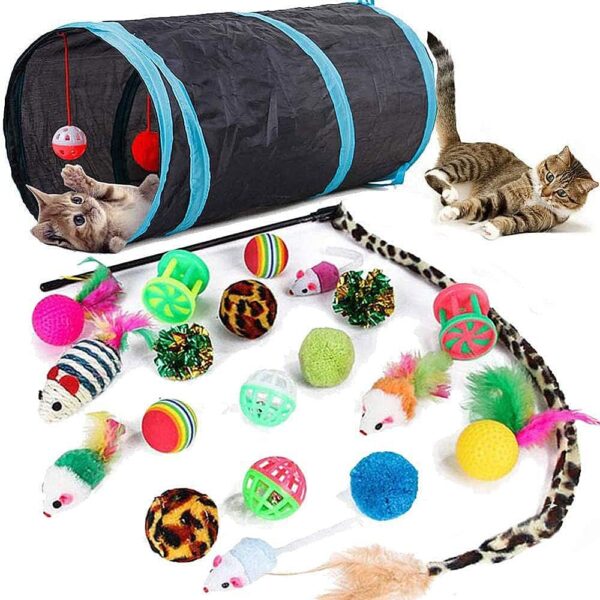 Speedy Panther 21 Pcs Cat Toys for Indoor Cats Collapsible Cat Tunnel Interactive Feather Teaser Wand Ball Toy for Kitten Cats