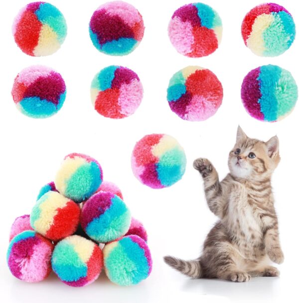 TIESOME Rainbow Cat Toy Balls, 20PCS 3cm Soft Cat Ball Colorful Cat Pom Pom Balls Kitten Puff Balls Indoor Cats Interactive Play Ball Pet Training Ball for Cat Kittens Playing Exercising