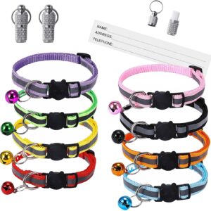 TRKETK 8 Piece Reflective Cat Collars, Cat Collars with Bells Safety Cat Collars Quick Release with Name Tag Adjustable 19-32cm Fit All Domestic Cats Pet Supplies(8 Colors + 2 Anti-Lost Tags)