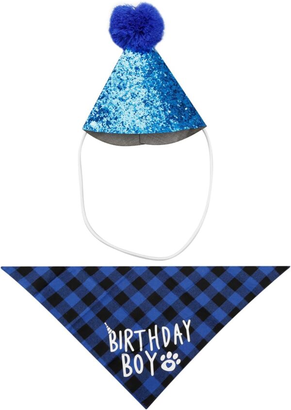 Tabanzhe Pet Party Decorations Bandana Hat Kit,Small and Medium Puppy Cute Birthday Party Supplies Accessories,Scarf for Cat and Dog Costumes Headwear(Blue)