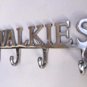 WALKIES Dog Pet Lead Leash Holder Rack 4 Hooks " WALKIES " Aluminium Wall Hook Hanger Chrome colour