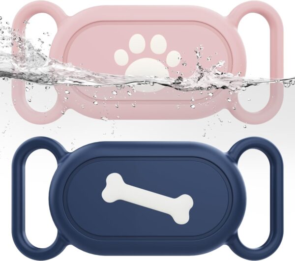 Waterproof Silicone Case Holder for Galaxy Smarttag2, 2 Pack Pet Dog Cat Collars, Anti-Lost Scratch Resistant Holder Accessory Protective Cover for Samsung Galaxy Smart tag2 (Pink/Blue)