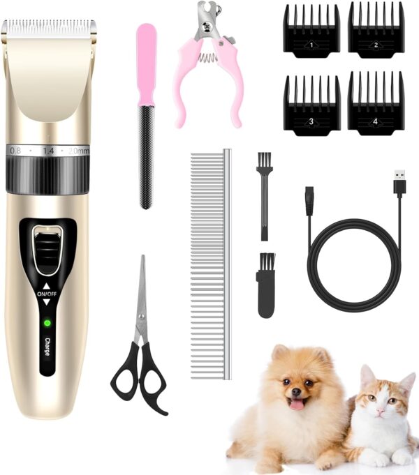 Wetisedg® Dog Grooming Kit, Dog Grooming Clippers for Thick Hair，Rechargeable Cordless Pet Grooming Kit，High Power Dog Clippers for Dogs, Cats and Other Pets (Gold)