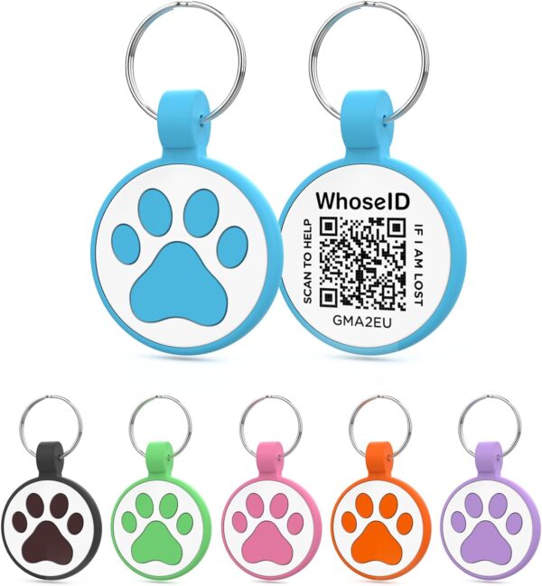 WhoseID Personalized Dog Tag, Laser Engraving QR Code, Silicone Dog ID Tag, Pet Online Profile, Scan QR Code Send Location, Collar Harness Accessories (Medium to Large Breeds - 1.25", Blue)