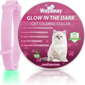 Woyamay Calming Collar for Cats, Luminous Safety Glow Adjustable Calming Cat Collar for Anxiety Relief, Natural Cat Calming Pheromone Collar with 60 Days for Kitten Medium Large Cats, Pink