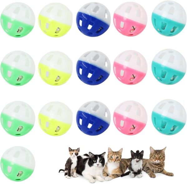 XAJEER 16 PCS Cat Toy Balls with Bell, Kitten Toys for Indoor Cats, Cat Tunnel Toys, Cat Toys Set, Indoor Play Activity Chase Training Kitten Toys, Large Cat Ball Toys (Color Random)
