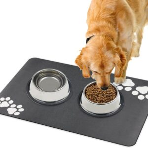 YOKUPOTAC Dog Food Mat-Absorbent Dog Bowl Mats for Floors 50 x 30 cm-Dog Feeding Mat for Food & Water Bowls-Grey Non Slip Pet Placemat Wipe Clean Tray for Cats & Dogs