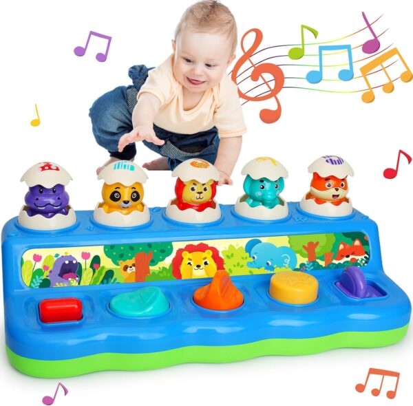 Yerloa Interactive Pop Up Animals Toy with Music & Light, Animal Sound, Baby Toys 12-18 Months, Cause and Effect Toys for 1 Year Old Boy Girl Toddler Toys Age 1-2 Baby Musical Toys