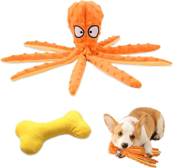 ZWZNBL 2 Pack Squeaky Dog Toys No Stuffing Octopus Chew Boredom Interactive Plush Crinkle Paper Small Medium Dogs Puppy Pets Training Durable Teething Playing Set Animals Built-in Bones