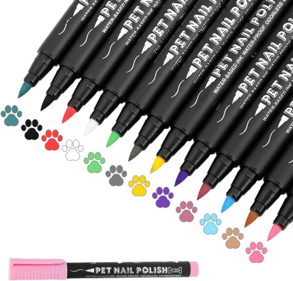 iHMeiju Dog Nail Polish Pen, 12 Colors Pet Nail Polish Set to DIY Beautiful Dog Nails Ideas Dog Nail Polish Pens Quick Dry Creative Dog Accessories Nail Polish Pens.