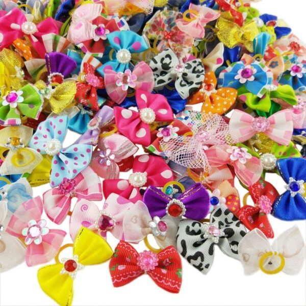 nuosen 50PCS Dog Hair Bows,Pet Hair Bows Tie Puppy Rubber Bands Hair Grooming Accessories