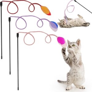 simarro 3 Pcs Cat Feather Wand Toys, Interactive Cat Teaser Wand Toy for Indoor Cats Adult, Colorful Feather Kitten Cat Stick Toys for Indoor Cats Play Chase Exercise