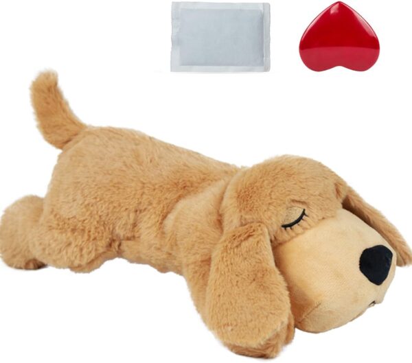 vocheer Puppy Heartbeat Toy, Dog Anxiety Relief Calming Aid Puppy Heartbeat Stuffed Animal Behavioral Training Sleep Aid Comfort Soother Plush Toy for Puppies Dogs Cats (light brown)